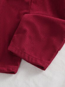 SHEIN 男嬰白色與酒紅紅褐色 T-shirt 連身褲，可愛中性口袋鈕扣長袖圓領，適合家庭穿搭拍照，秋季款 - 紅色 - 查看 7