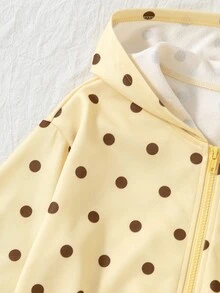 SHEIN 青少年女孩波點抓絨拉鍊連帽衛衣與運動褲2件套，可愛連帽衛衣與長褲休閒秋冬套裝 - 黃色 - 查看 6