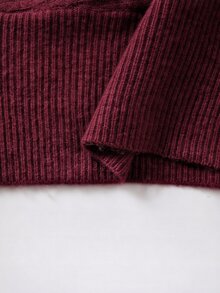 SHEIN 新款燕麥色針織兩件式套裝，韓系溫柔風居家休閒服 - 酒紅色 - 查看 3