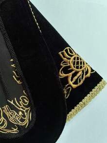 LUMIGAL Black Velvet Embroidered Lace Trim Vintage Women's Jacket - Black - View 5