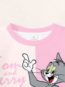 TOM & JERRY X SHEIN 女童字母卡通印花休閒日常長袖運動衫 - 白色 - 查看 3