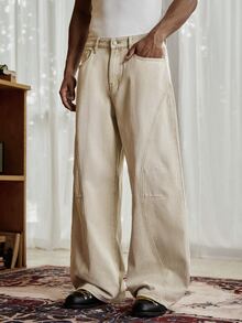 SWAVVY Men's Woven Fashion Casual Loose Long Pants - Khaki - View 1