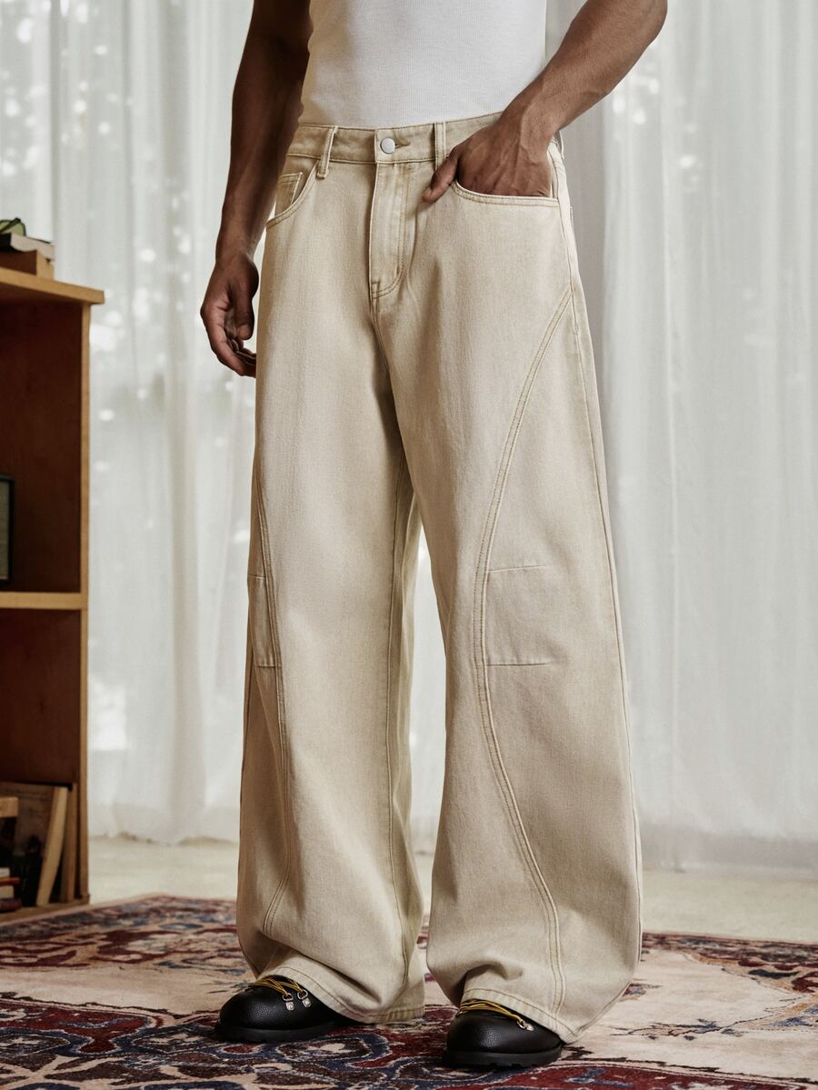 SWAVVY Men's Woven Fashion Casual Loose Long Pants - Khaki - View 1