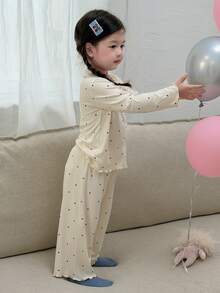 DAZY Infant/Toddler (Girl) Polka Dot Korean Style Autumn/Winter Loungewear - Apricot - View 2