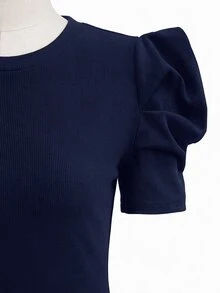 Editum 女款素色休閒日常短袖T恤 - 藏蓝色 - 查看 7