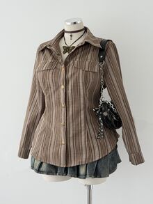 Sunspun Plus Size Striped Long Sleeve Shirt With Back Tie - Multicolor - View 4
