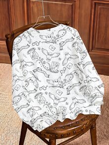 HARRY POTTER X SHEIN Sweatshirt Wanita Ukuran Besar dengan Motif Huruf, Kasual, dan Kerah Bulat untuk Sehari-hari - Putih - View 2