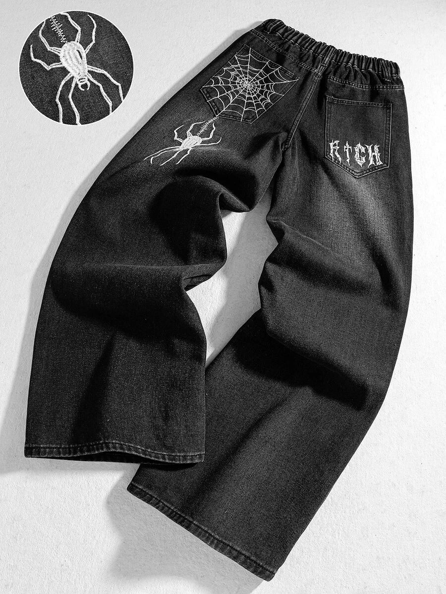 ROMWE MEN Street Life Teen Boy Spider Embroidery Fashion Casual ...