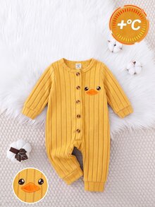 SHEIN 新生兒嬰兒卡通圖案休閒日常居家長袖連身長褲睡衣 - 黃色 - 查看 4
