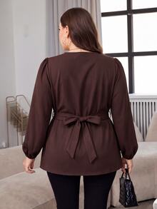 Modelyn Kemeja Kasual Serbaguna untuk Wanita Ukuran Besar dengan Warna Polos, Cocok untuk Pemakaian Sehari-hari - Coffee Brown - View 2