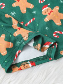 SHEIN Infant Toddler Cute Gingerbread Man Print Pattern Fitted Loungewear Set - Green - View 6
