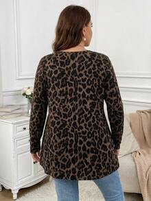 Firerie Vintage Leopard Print Casual Minimalist Round Neck Plus Size T-Shirt (Autumn/Winter) - Multicolor - View 2