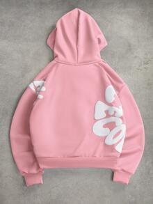 PAVTROS Men's Letter Graphic Hooded Zip-Up Casual Daily Long Sleeve Sweatshirt - Pink - View 2