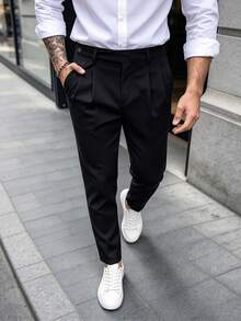 Manfinity Bizformal Men's Solid Color Casual Daily Wear Suit Pants - Black - View 4