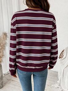 Sweatshirt Kasual Kerah Bulat Bahu Longgar untuk Anak Perempuan Remaja, Merah Berry - Putih - View 2