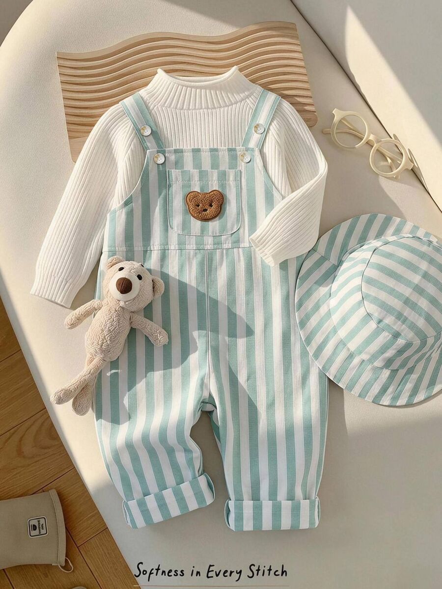 Cozy Pixies Baby Boy Cartoon Bear Pattern Overall Jumpsuit, Versatile And Comfortable, Suitable For Spring And Autumn - Multicolor - View 1