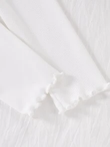 女童白色羅紋熊圖案蝴蝶結長袖上衣與熊娃娃羅紋長褲家居服套裝 - 淺藍色 - 查看 8
