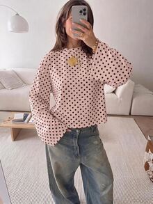 SHEIN EZwear 海外長袖草莓巧克力條紋上衣，秋季上衣，適合日常通勤、聚會、秋冬春夏、聖誕節、新年、感恩節、派對、婚禮、海灘、畢業典禮、優雅、外出、約會、通勤、情人節、優雅、度假、Y2K、畢業典禮等場合 - 彩色 - 查看 6