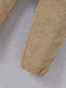 SHEIN 小男孩字母貼布細節泰迪毛裏帽顯款夾克外套與長褲套裝（不含T恤）秋冬時尚穿搭 - 卡其色 - 查看 7