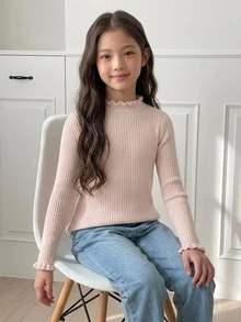 Dazy Kids Áo len dệt kim cổ POLO ôm dáng tay dài cơ bản cho nữ mùa Thu/Đông (Size Lớn) - Hồng - Xem 4