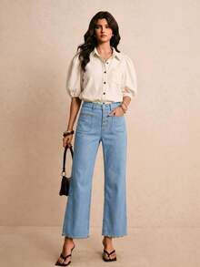 Poéselle Women's Casual Daily Wear Denim Jeans With Pockets - Light Wash - View 7