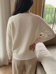 DAZY 女款素色插肩袖長袖休閒商務套頭毛衣，秋季長袖上衣，秋季女裝 - 白色 - 查看 7