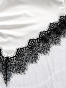 Soleia 女款不對稱綁帶單肩修身蕾絲拼接上衣，適合約會、夜店、波希米亞風，黑色與米色，夏季款，無胸墊 - 白色 - 查看 7