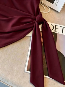 Resyla Women's Solid Color Pleated Casual Versatile Daily Wear Top - Burgundy - View 4