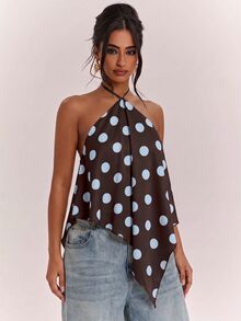 SHEIN BAE 女款波點印花性感掛脖綁帶背心 - 彩色 - 查看 6