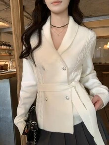 DAZY Women's Elegant Korean Style Long Sleeve Solid Color Cardigan, Autumn/Winter - White - View 4