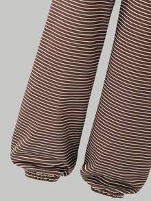 SHEIN Girls' Simple Casual Daily Knit Sports Cover Up, Striped Tank Top And Striped Sports Pants, Autumn, Winter - Brown - View 8