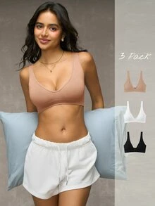 Snug Zone Women's Solid Color Ribbed Casual Comfortable Bra - Multicolor - View 3