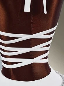 Amplova Women's White Halter Neck Tank Top + Short Cake Skirt Shorts Sports Set - White - View 9