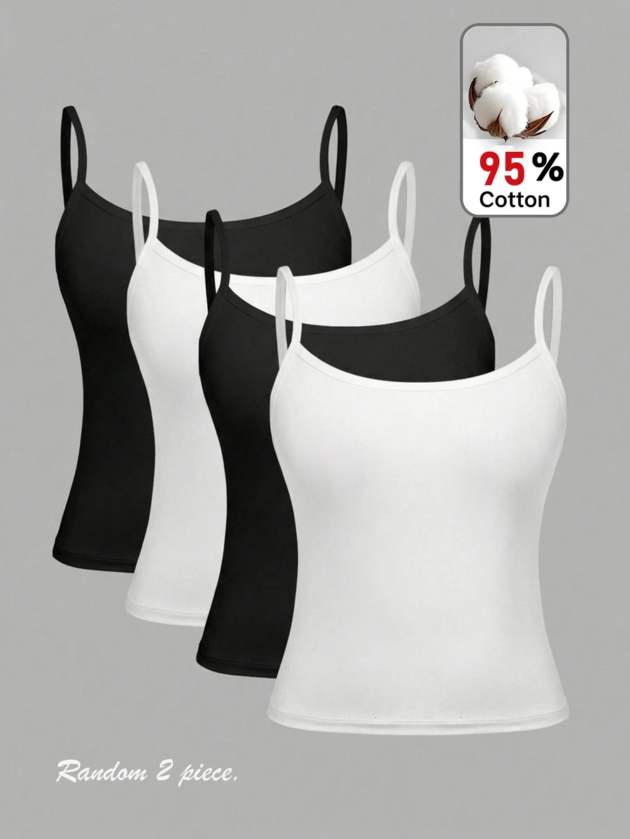 SHEIN Teen Girl Teen Girl Knitted Solid Color Fitted Casual Camisole Tank Top & Undershirt 2pcs Set - White - View 1