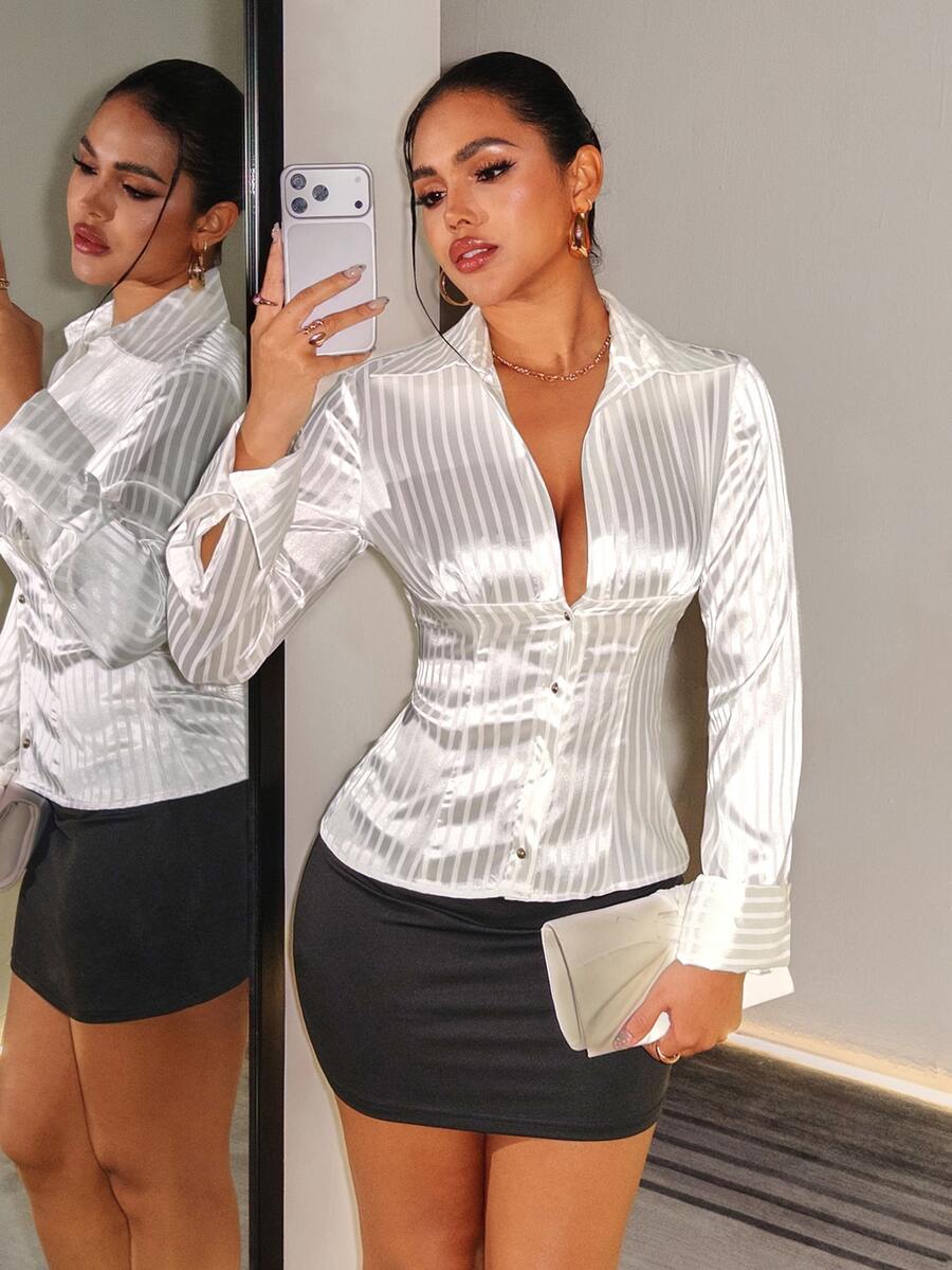BamGleam Women's Striped Casual Daily Wear Shirt