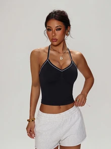 Easithlete Women's Seamless Yoga Sports Colorblock Tank Top - Black - View 4