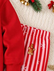 Young Girl Cartoon Print Long Sleeve Sweatshirt And Long Pants Casual Daily Set - Multicolor - View 5