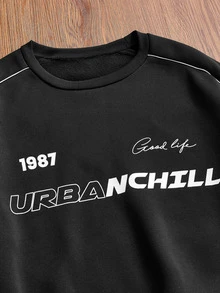 NORVETH Men's Spring/Autumn Casual Standard Size Black Pullover Sweatshirt With Turn Collar And Embroidery - Black - View 3