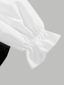 SHEIN 兒童青少年女孩黑白學院風 2 合 1 背心對比領前開扣長袖襯衫與寬腿褲兩件套 秋冬款 - 黑與白 - 查看 4