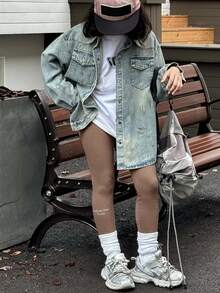 Dazy Kids 青少年女孩標語印花彈性腰休閒修身緊身褲 - 卡其色 - 查看 7
