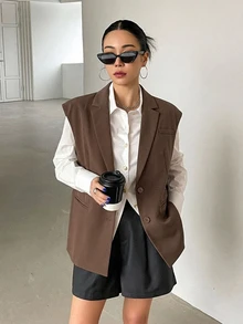 DAZY Women's Solid Color Casual Versatile Suit Vest - Brown - View 6