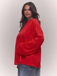 MUSERA ملابس علوية بيضاء بأكمام طويلة مقاس كبير للربيع والصيف كاجوال للاستخدام اليومي والخروج - الأحمر - مشاهدة 3