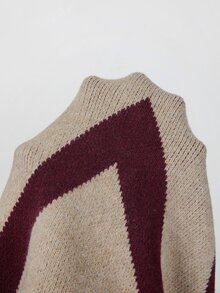 SHEIN كارديجان نسائي بياقة على شكل حرف V بتصميم كتل لونية للاستخدام اليومي العادي - متعدد الألوان - مشاهدة 4