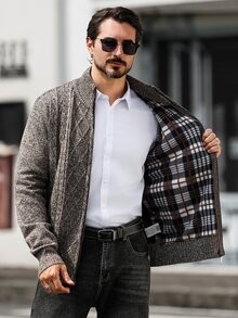 Marcello Vane 男士純色休閒百搭日常穿搭開襟衫 - 咖啡棕 - 查看 8