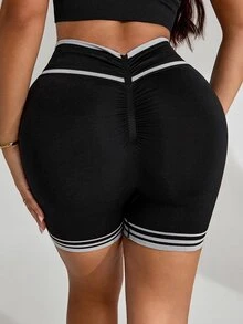 Slayform Slayform Women's Versatile Striped Colorblock Sports Shorts For Fitness - Black - View 2