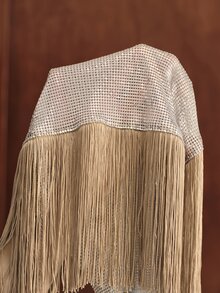 Anewsta Women's Solid Color Tassel Hem Fashion Halter Top - Silver - View 8