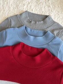 SHEIN 1pc Baby Boy Pullover Sweatshirt Preppy Red Blue Grey Letter Patch Ribbed Patchwork Long Sleeve Mock Neck Thickened Holiday Fall Jogging Cozy Basic - Navy Blue - View 5