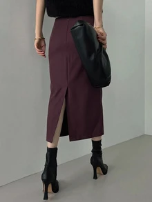 DAZY 女款純色開衩設計休閒日常穿著裙 - 紫色 - 查看 3