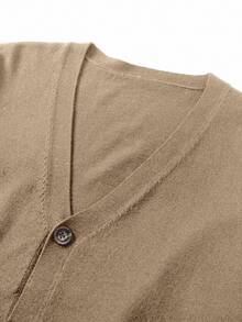 Manfinity Homme Men's Solid Color Long Sleeve Single-Breasted Knit Cardigan, Autumn/Winter - Camel - View 3