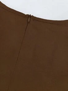 Linhara CURVE 女款大尺碼高級亞麻休閒優雅連身褲，海軍藍，適合秋季正式場合與度假 - 鏽棕色 - 查看 4